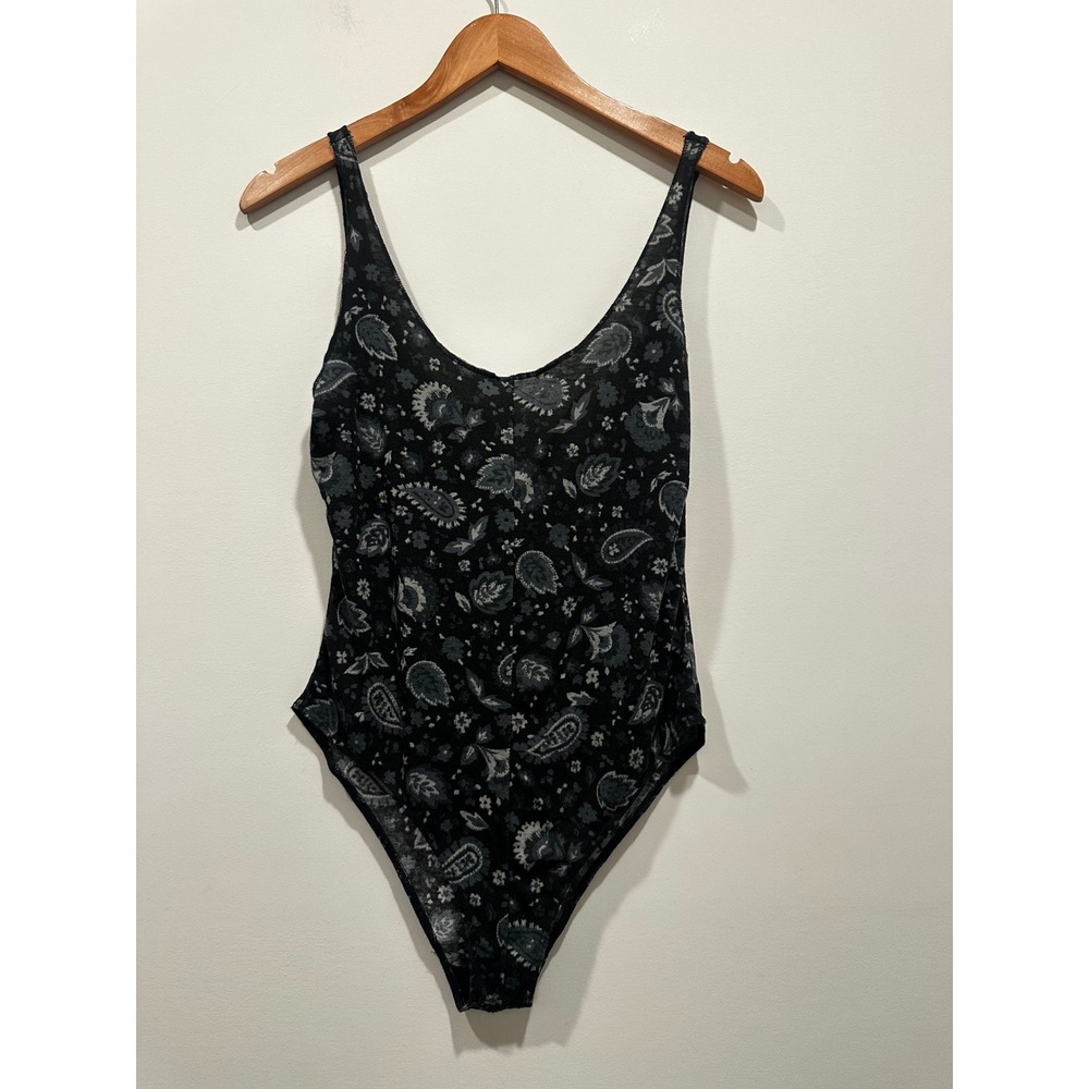Free People Intimately Paisley Floral Bodysuit Black Grey‎ Sleeveless Small S P